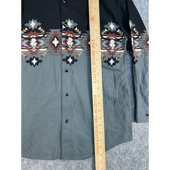 Panhandle Boys Western Rodeo Bull Skull Gray Snap Shirt Sz L 14 Long Sleeve - Picture 5 of 8